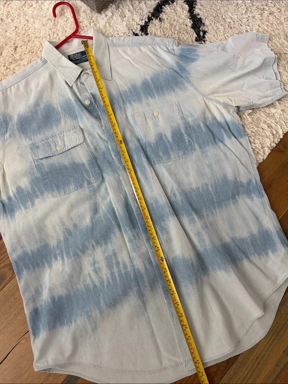 Polo by Ralph Lauren Light Blue Tie-Dye Short Sleeve Dungaree Button-Down Shirt